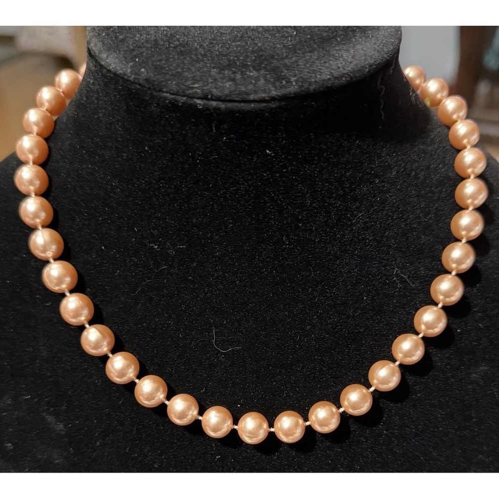 Vintage Champagne Color Faux Pearl Necklace 16"